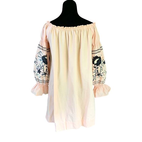 Free People Peach Cotton Fleur Du Jour Floral Embroidered Boho Mini Dress Medium - Picture 5 of 8